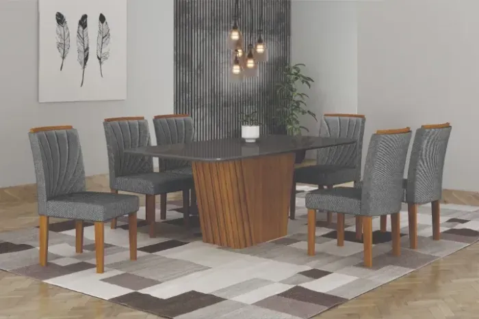 Conjunto Mesa de Jantar 1,80 c/ 6 Cadeiras MDF Tampo Smart Liz