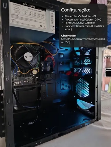 Gabinete Gamer Novo Vidro Temperado 3 Fans RGB + H61 + Celeron