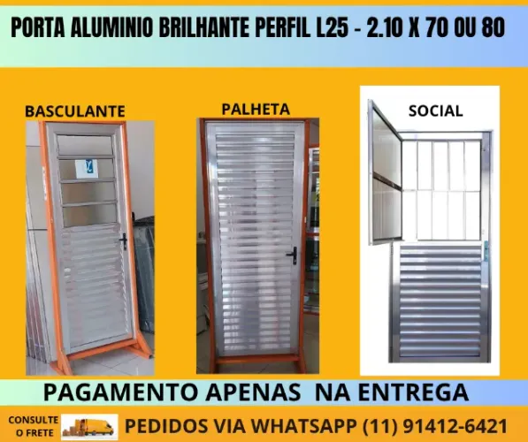 porta basculante aluminio completa com vidros e fechadura - frete a/c