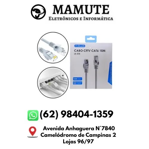 Cabo De Rede Giga Crimpado Lan Rj45 Cat6 Branco 10m