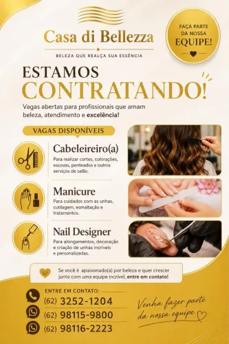 Vagas de trabalho para área de salão de beleza.