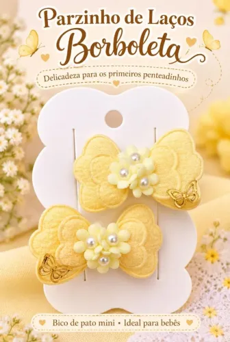 Parzinho de Laços Borboleta Amarelos para Bebê - Bico de Pato Mini