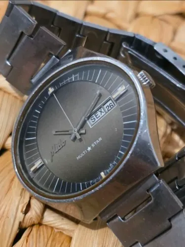 Relógio Mido Maracanã Multistar Automático 25 rubis Caixa Pulseira assinados raro anos 70