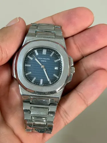 RELÓGIO ESTILO PATEK PHILIPPE - AÇO - MOSTRADOR AZUL - ELEGANTE