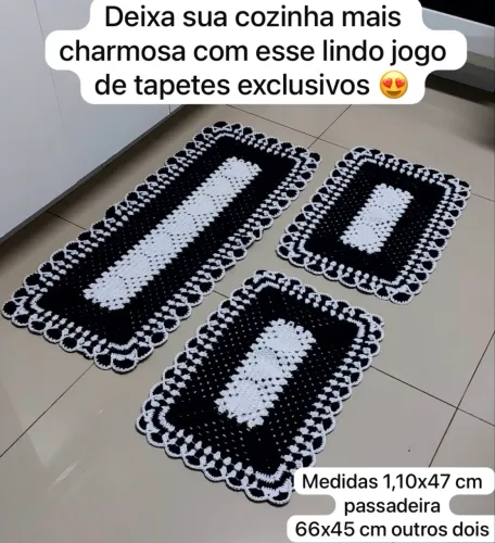 Lindo jogo de tapete de crochê para cozinha!