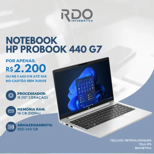Notebook HP ProBook 440 G7 i5 10ª geração 16GB DDR4 240GB SSD - Pronto para uso