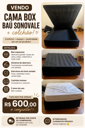 VENDO CAMA BOX BAÚ SONOVALE + COLCHÃO