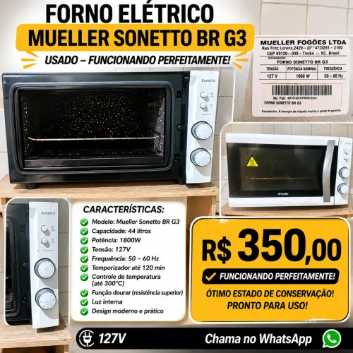 FORNO ELÉTRICO MUELLER SONETTO BR G3 - 44L