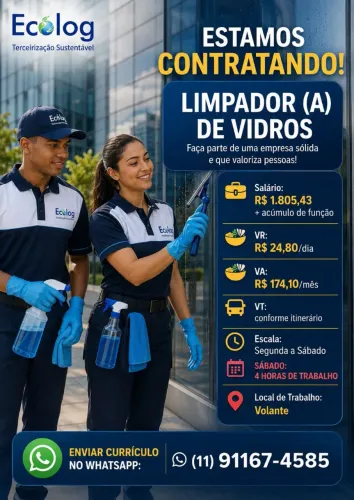 VAGA - LIMPADOR (A) DE VIDROS 