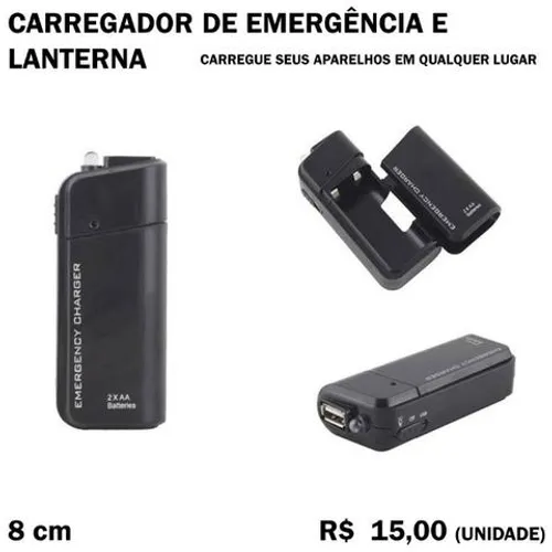 Carregador de Emergência a Pilha com Lanterna