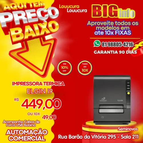 Impressora Termica Elgin I9, USB, Serial E Ethernet