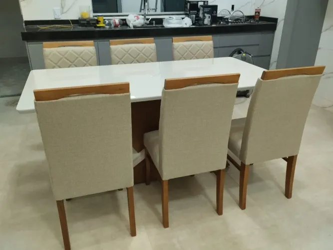Mesa de Jantar em laca Branco e madeira