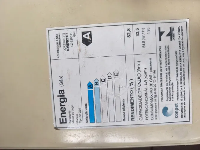 Aquecedor a gás natural Lorenzetti 32L LZ-3200D para Gás Natural (GN)