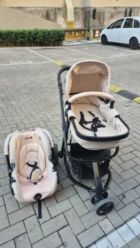 Carrinho + bebê conforto - Safety 1st, Travel System Mobi Trio, Beige Nature<br>