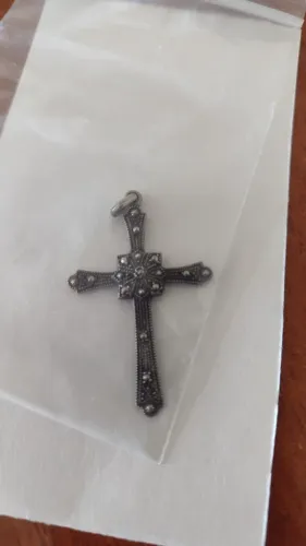 Pingente Crucifixo Prata Marcasita Antigo Semi Jóia 