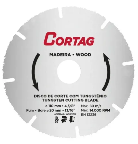 DISCO CORTE CORTAG TUNGSTENIO P/MADEIRA 110MM