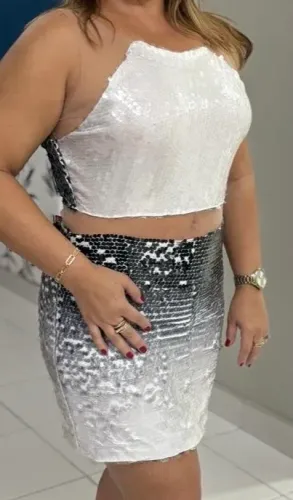 Vestido paetê preto e branco Tamanho 42