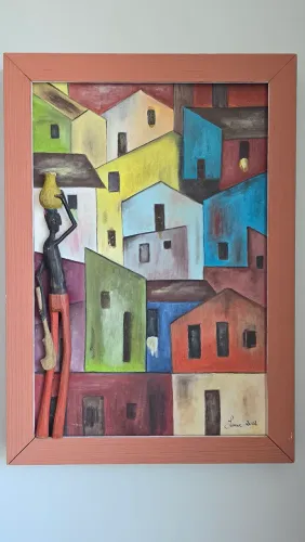 Quadro Decorativo Artesanal em alto relevo + Escultura em Madeira - Arte Brasileira