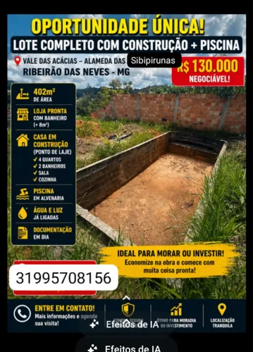 Lote com construção + piscina | 402m² | Vale das Acácias - Ribeirão das Neves