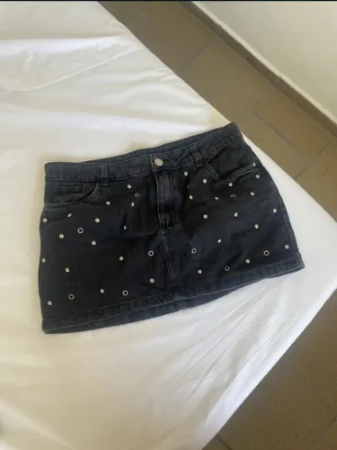 Saia Jeans Preta com Spikers