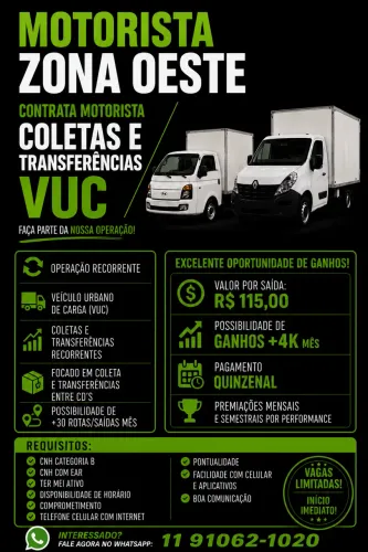 Vaga Motorista CNH B