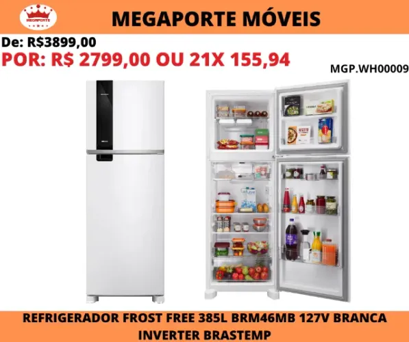 Geladeira Frost Free 385L Brastemp Inverter 127V BRM46MB