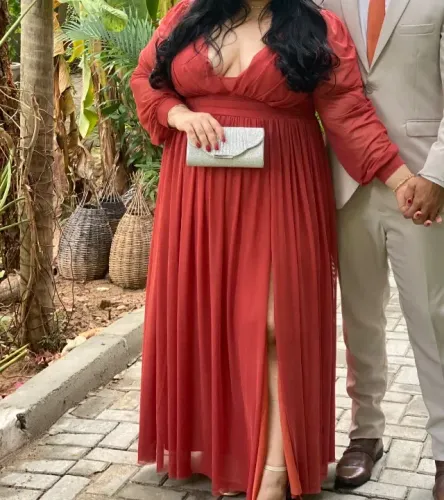 VESTIDO DE FESTA TERRACOTA PLUS SIZE