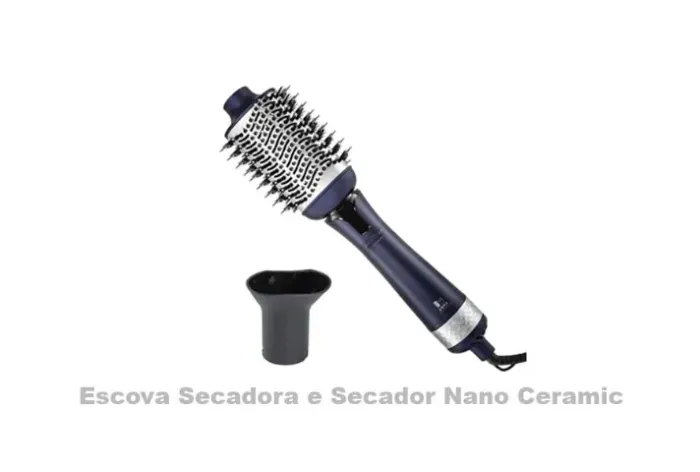 Escova Secadora e Secador Nano Ceramic 2em1, Jato de Ar Frio  