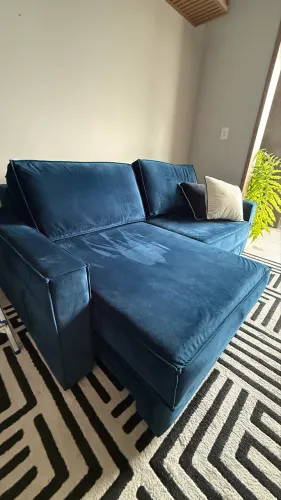 Sofá Karams Retrátil 2,20 m | Veludo Azul | Excelente Estado