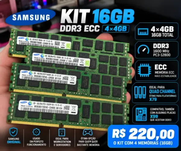 KIT QUAD CHANNEL 4x4gb-16GB DDR3 ECC SAMSUNG