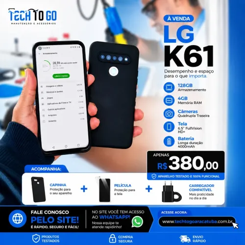 Smartphone LG k61 4 GB de memória ram 128 GB de armazenamento.