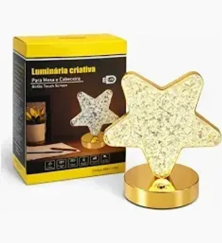 Luminária Abajur De Mesa Estrela Led 3 Luzes Touch Recarregável