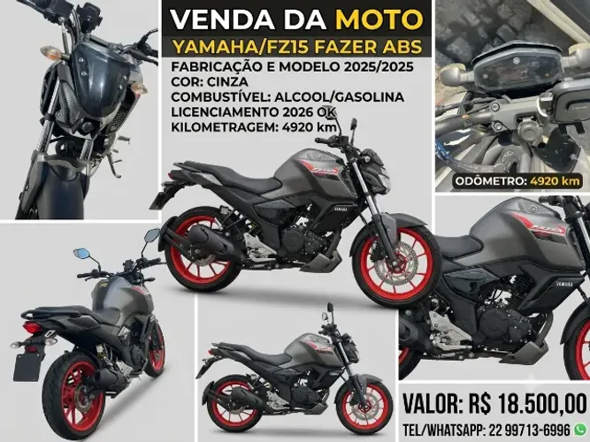 ? YAMAHA FZ15 ABS 2025 COM APENAS 4.920 KM. ESTADO DE ZERO QUILÔMETRO, 2025 PAGO!