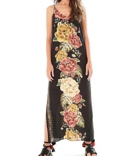 Vestido Farm M preto com fendas laterais