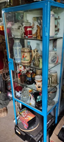 Cristaleira Farmacinha de ferro antiga azul 1,50cm