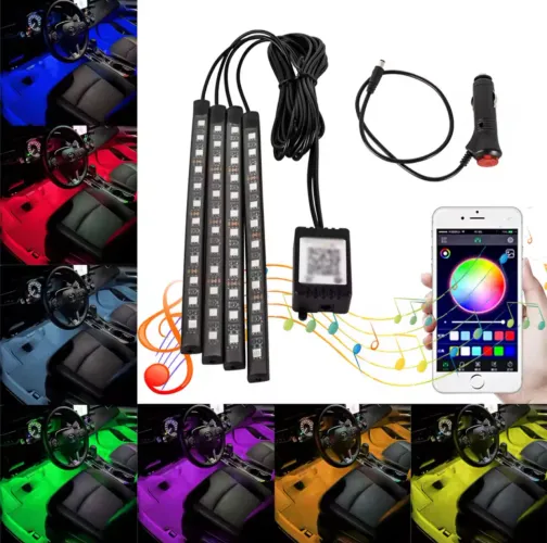 Kit lâmpada led para assoalho de carro com controle remoto