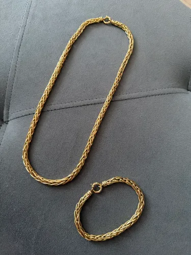 Conjunto Corrente e Pulseira de Ouro Palmeira 18k 750