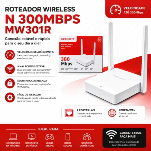 Roteador Mercusys MW301R 300Mbps 2 Antenas 3 Portas - Branco - Bivolt