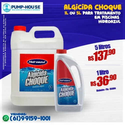 Algicida Choque 1L ou 5L Para Tratamento em Piscinas Hidroazul