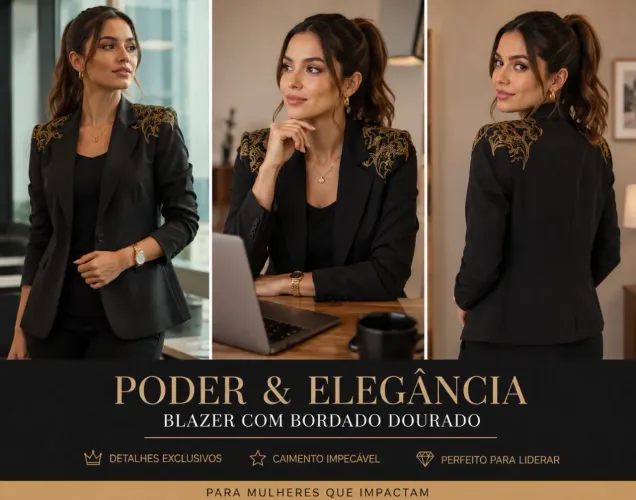Blazer preto com bordado dourado