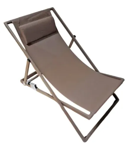 Espreguiçadeira Cadeira De Aço Alumínio Dobrável Reclinavel Com Almofada Marrom - Nova Se