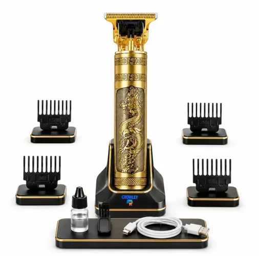 Máquina de Acabamento Cabelo e Barba Dragão Dourada Recarregável