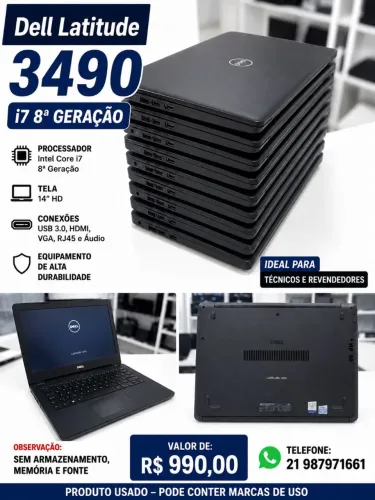 Notebooks Dell i7 da 8 geração s,n hd, s/ , memória