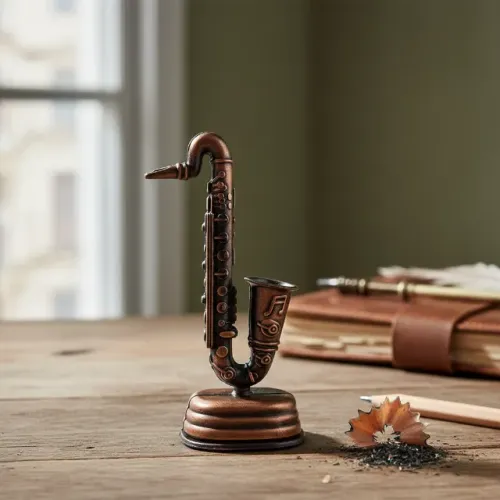 Apontador de Mesa em formato de Saxofone Em Metal Miniatura