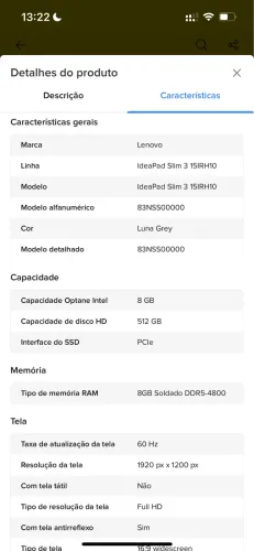 Notebook Lenovo ideapad slim 3 i5