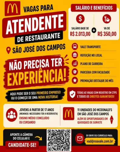 Vaga para atendente - MC Donald's SJC