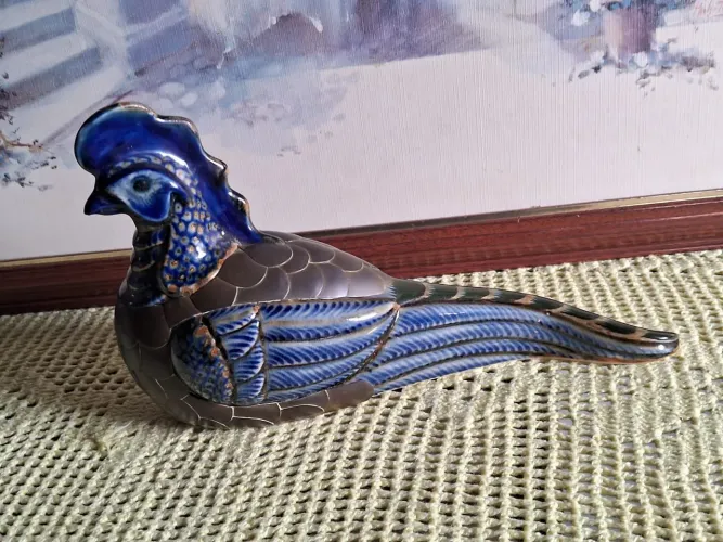 Antiga Belíssimo Pássaro Porcelana É Metal Medidas 28x17