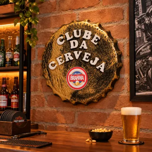 Placa Decorativo Brahma Clube da Cerveja 38cm para Bar e Área Gourmet