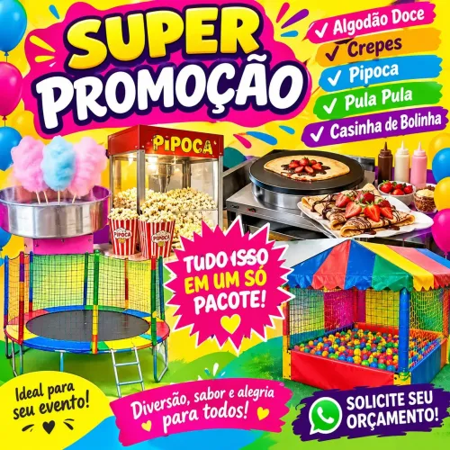 Pipoca algodão doce crepes pula pula casinha de bolinha