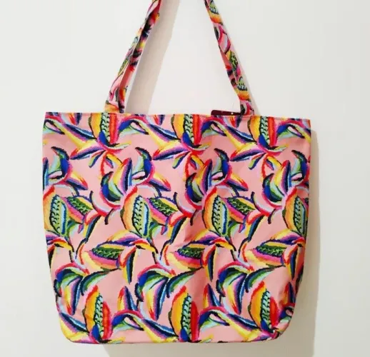 Bolsa grande estampada floral tote fecho zíper praia dia a dia Clio verao